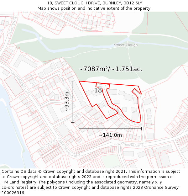 18, SWEET CLOUGH DRIVE, BURNLEY, BB12 6LY: Plot and title map