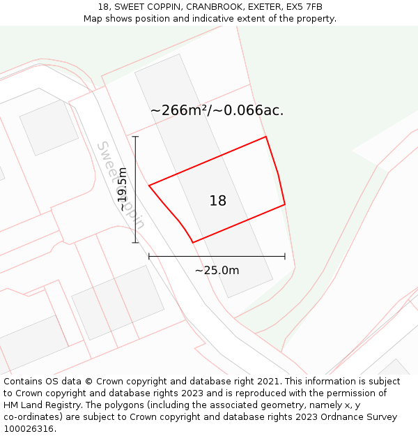 18, SWEET COPPIN, CRANBROOK, EXETER, EX5 7FB: Plot and title map