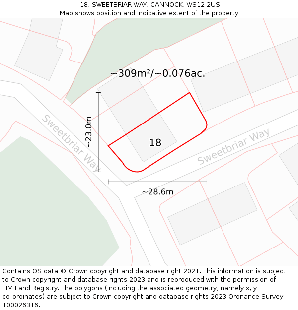 18, SWEETBRIAR WAY, CANNOCK, WS12 2US: Plot and title map