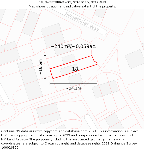 18, SWEETBRIAR WAY, STAFFORD, ST17 4HS: Plot and title map