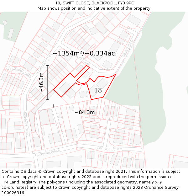 18, SWIFT CLOSE, BLACKPOOL, FY3 9PE: Plot and title map