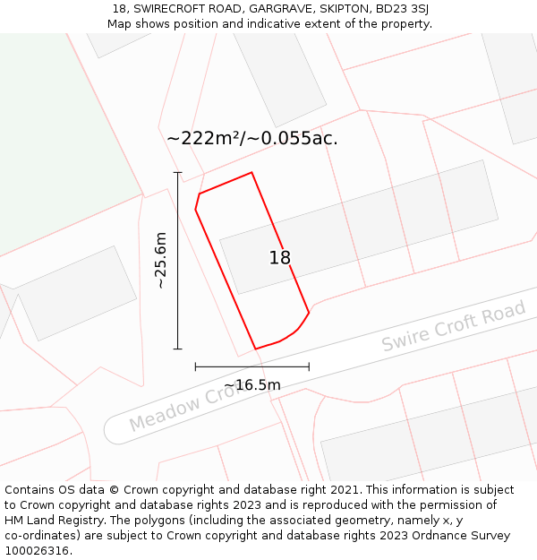 18, SWIRECROFT ROAD, GARGRAVE, SKIPTON, BD23 3SJ: Plot and title map