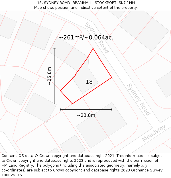 18, SYDNEY ROAD, BRAMHALL, STOCKPORT, SK7 1NH: Plot and title map