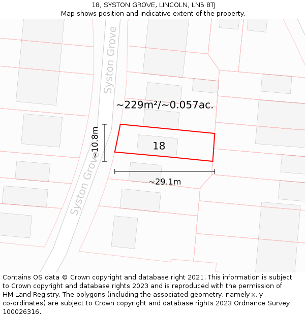 18, SYSTON GROVE, LINCOLN, LN5 8TJ: Plot and title map