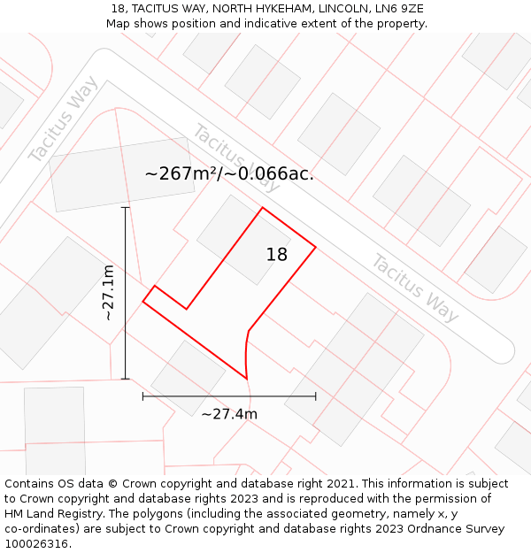 18, TACITUS WAY, NORTH HYKEHAM, LINCOLN, LN6 9ZE: Plot and title map