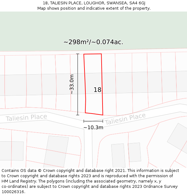 18, TALIESIN PLACE, LOUGHOR, SWANSEA, SA4 6GJ: Plot and title map