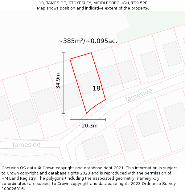 18, TAMESIDE, STOKESLEY, MIDDLESBROUGH, TS9 5PE: Plot and title map