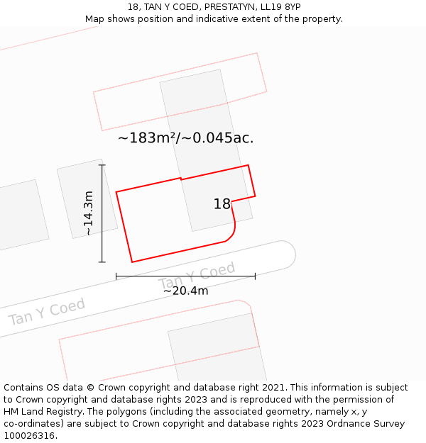 18, TAN Y COED, PRESTATYN, LL19 8YP: Plot and title map