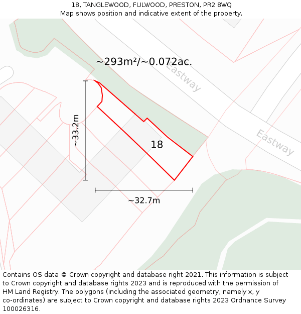 18, TANGLEWOOD, FULWOOD, PRESTON, PR2 8WQ: Plot and title map