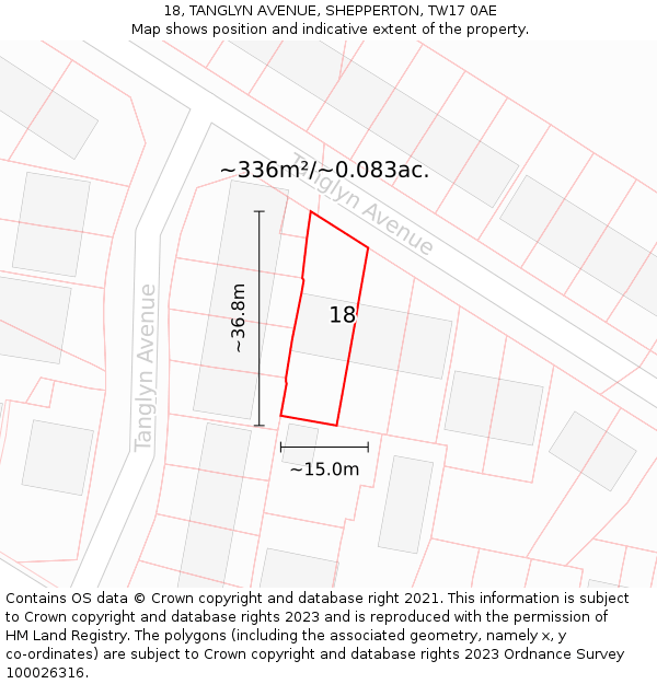 18, TANGLYN AVENUE, SHEPPERTON, TW17 0AE: Plot and title map