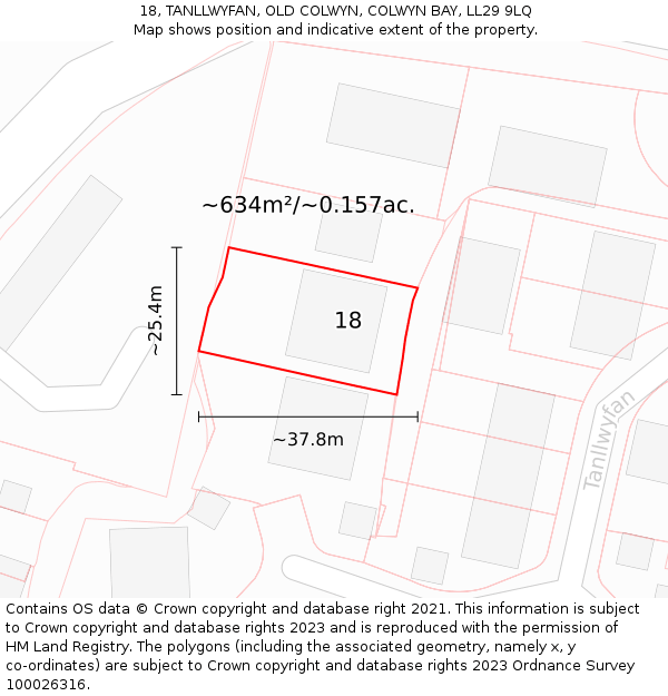 18, TANLLWYFAN, OLD COLWYN, COLWYN BAY, LL29 9LQ: Plot and title map