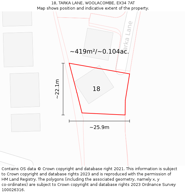 18, TARKA LANE, WOOLACOMBE, EX34 7AT: Plot and title map