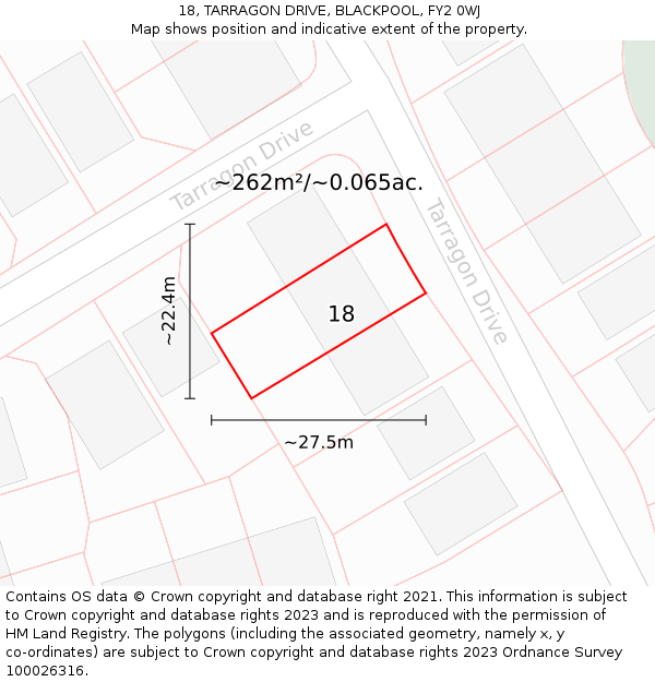 18, TARRAGON DRIVE, BLACKPOOL, FY2 0WJ: Plot and title map