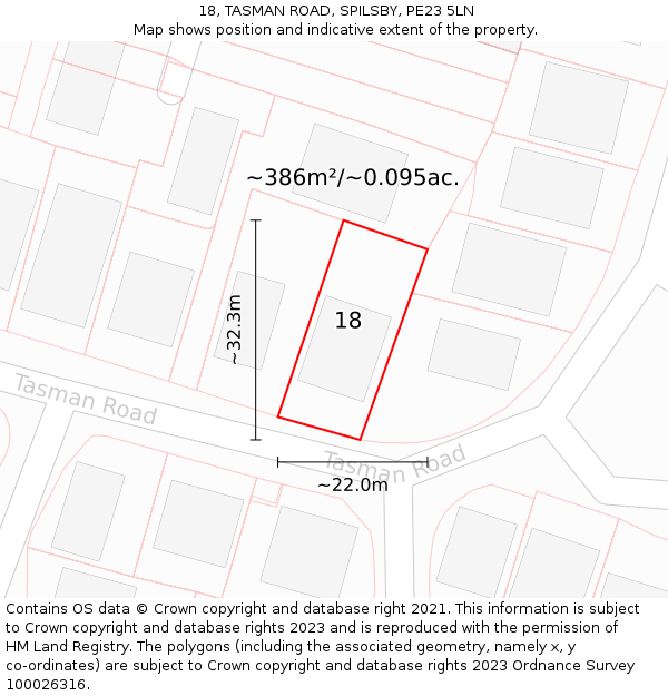 18, TASMAN ROAD, SPILSBY, PE23 5LN: Plot and title map