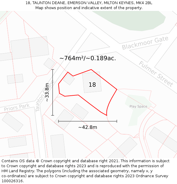 18, TAUNTON DEANE, EMERSON VALLEY, MILTON KEYNES, MK4 2BL: Plot and title map