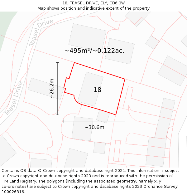 18, TEASEL DRIVE, ELY, CB6 3WJ: Plot and title map