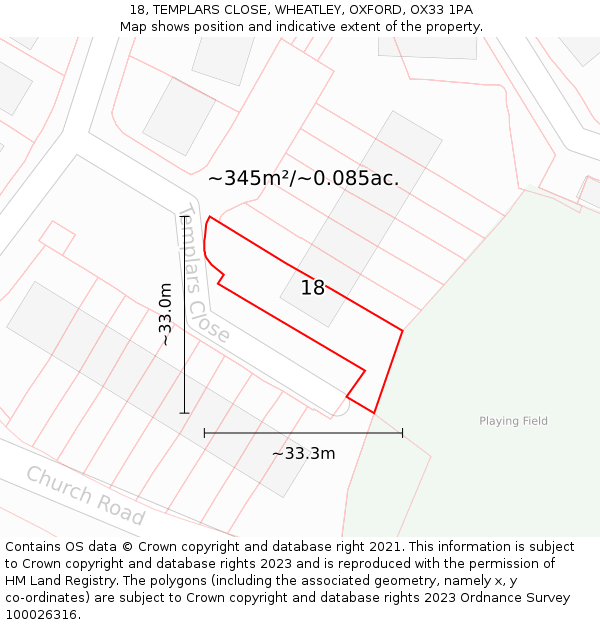 18, TEMPLARS CLOSE, WHEATLEY, OXFORD, OX33 1PA: Plot and title map