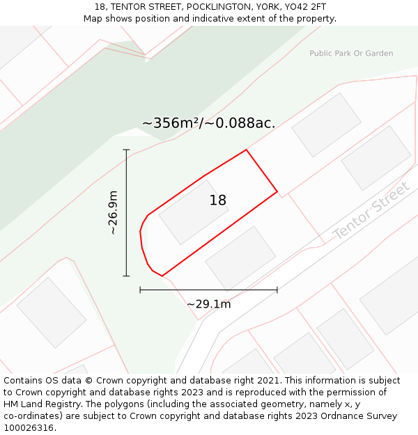 18, TENTOR STREET, POCKLINGTON, YORK, YO42 2FT: Plot and title map