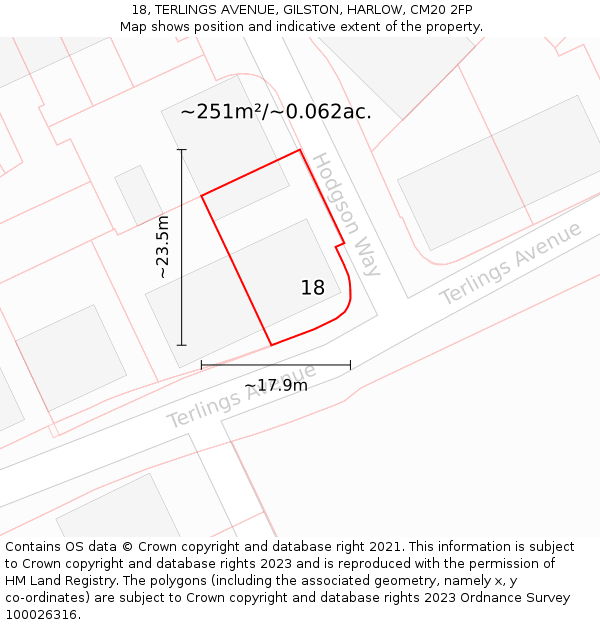 18, TERLINGS AVENUE, GILSTON, HARLOW, CM20 2FP: Plot and title map