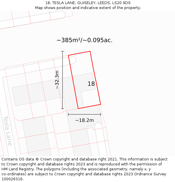 18, TESLA LANE, GUISELEY, LEEDS, LS20 9DS: Plot and title map