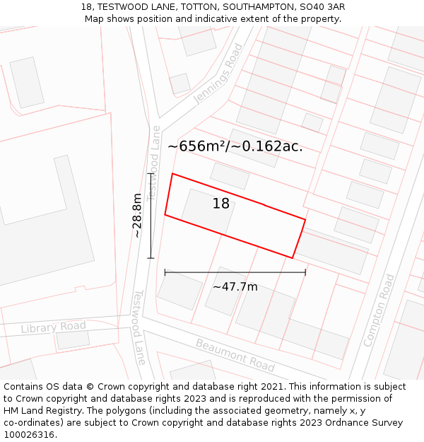 18, TESTWOOD LANE, TOTTON, SOUTHAMPTON, SO40 3AR: Plot and title map