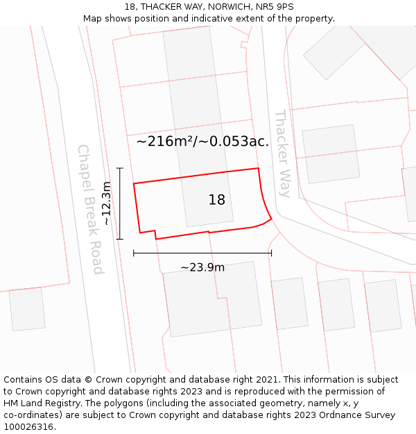18, THACKER WAY, NORWICH, NR5 9PS: Plot and title map
