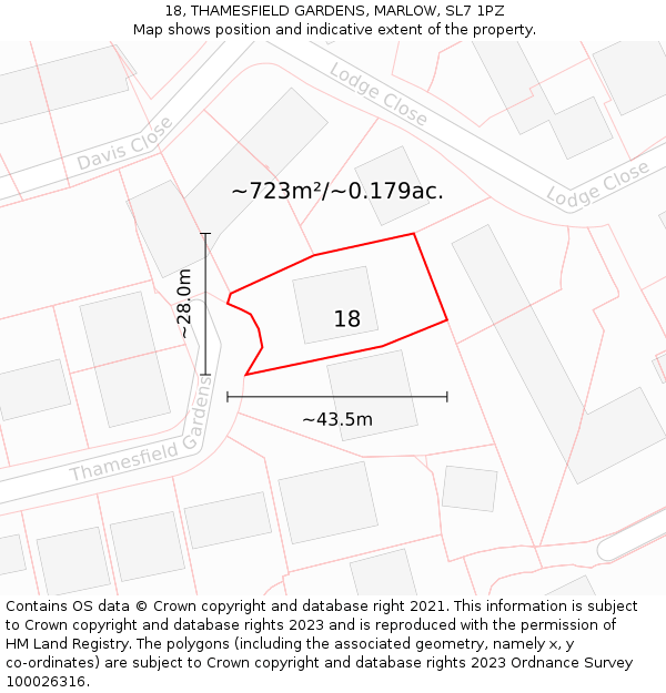 18, THAMESFIELD GARDENS, MARLOW, SL7 1PZ: Plot and title map