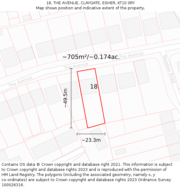 18, THE AVENUE, CLAYGATE, ESHER, KT10 0RY: Plot and title map