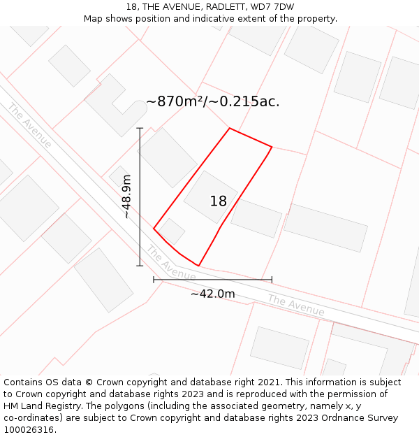 18, THE AVENUE, RADLETT, WD7 7DW: Plot and title map