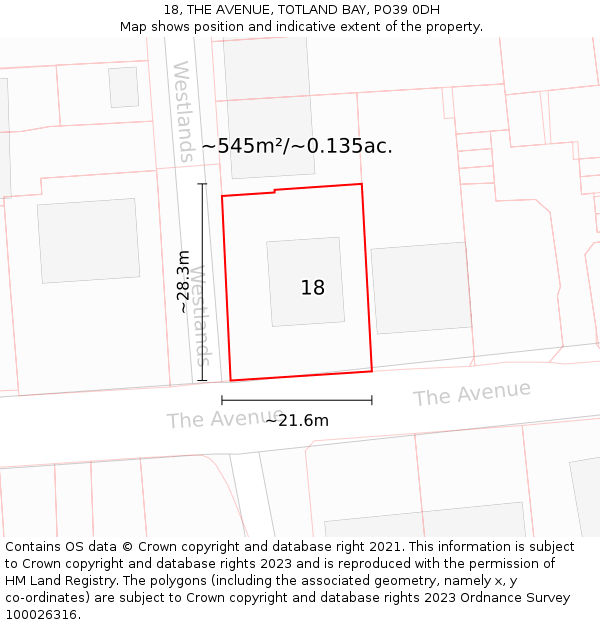 18, THE AVENUE, TOTLAND BAY, PO39 0DH: Plot and title map