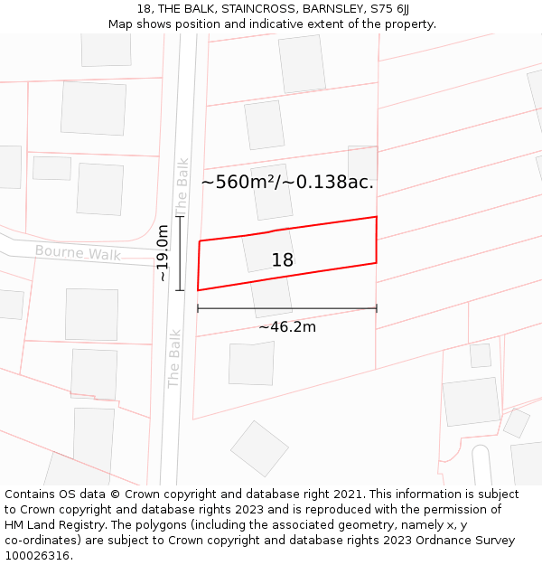 18, THE BALK, STAINCROSS, BARNSLEY, S75 6JJ: Plot and title map