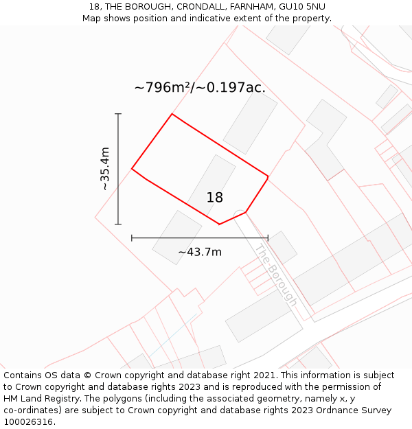 18, THE BOROUGH, CRONDALL, FARNHAM, GU10 5NU: Plot and title map