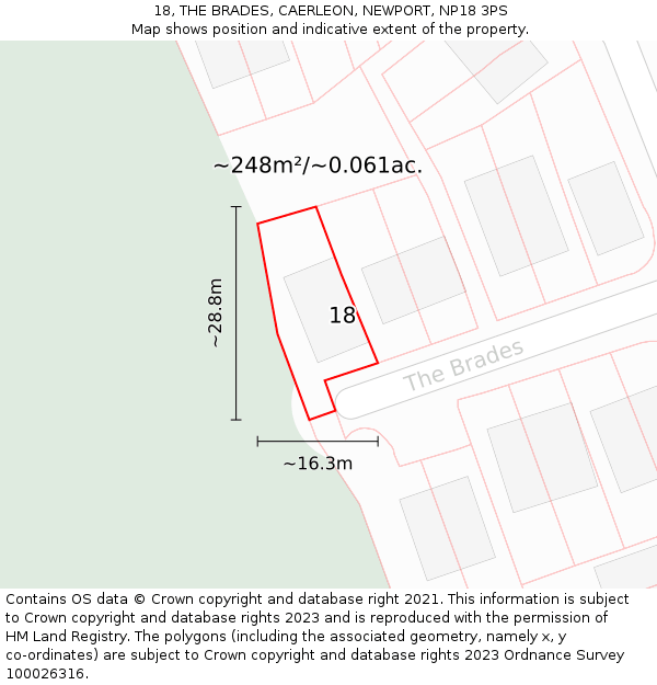 18, THE BRADES, CAERLEON, NEWPORT, NP18 3PS: Plot and title map