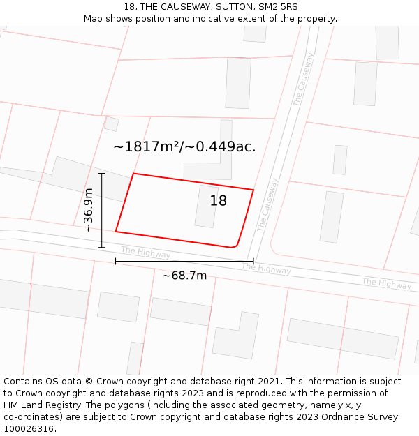 18, THE CAUSEWAY, SUTTON, SM2 5RS: Plot and title map