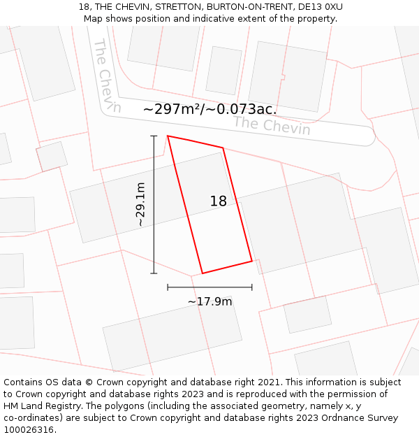 18, THE CHEVIN, STRETTON, BURTON-ON-TRENT, DE13 0XU: Plot and title map