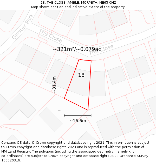 18, THE CLOSE, AMBLE, MORPETH, NE65 0HZ: Plot and title map