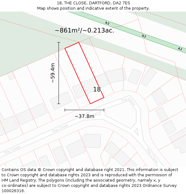 18, THE CLOSE, DARTFORD, DA2 7ES: Plot and title map