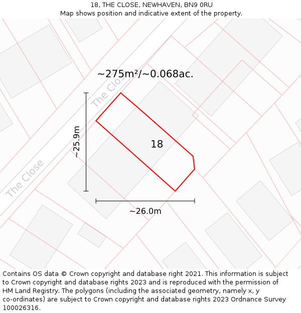 18, THE CLOSE, NEWHAVEN, BN9 0RU: Plot and title map
