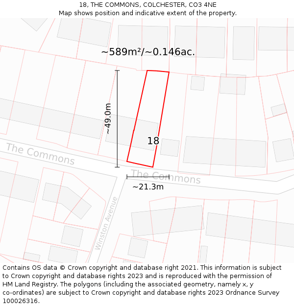 18, THE COMMONS, COLCHESTER, CO3 4NE: Plot and title map