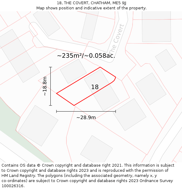 18, THE COVERT, CHATHAM, ME5 9JJ: Plot and title map