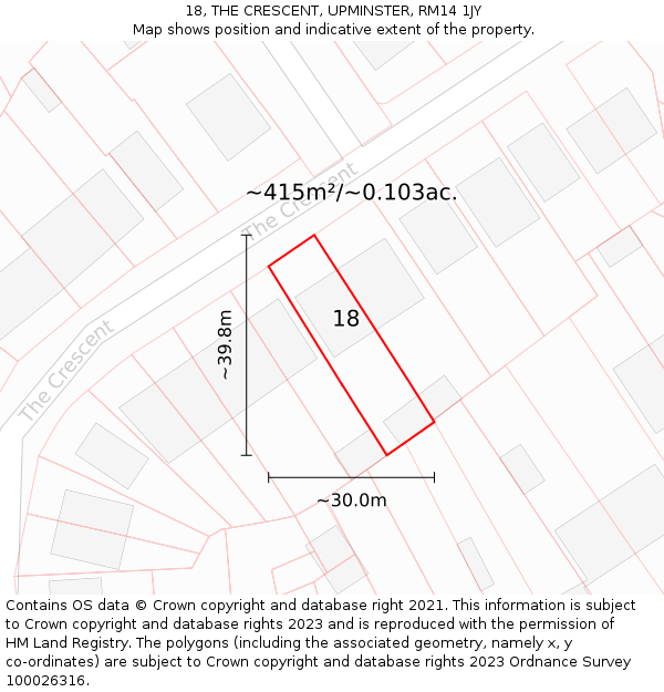 18, THE CRESCENT, UPMINSTER, RM14 1JY: Plot and title map