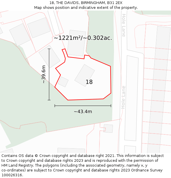 18, THE DAVIDS, BIRMINGHAM, B31 2EX: Plot and title map