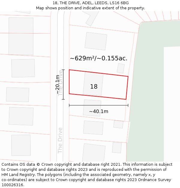 18, THE DRIVE, ADEL, LEEDS, LS16 6BG: Plot and title map