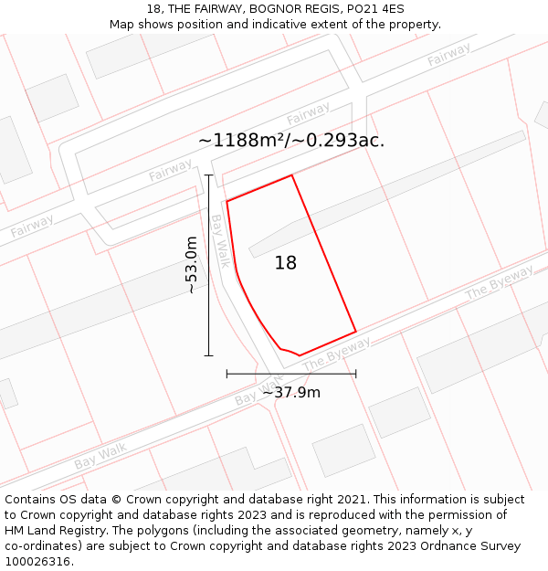 18, THE FAIRWAY, BOGNOR REGIS, PO21 4ES: Plot and title map