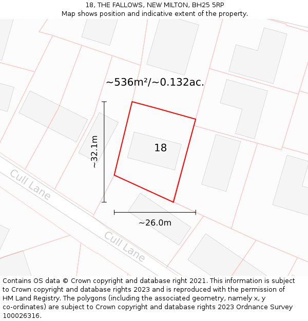 18, THE FALLOWS, NEW MILTON, BH25 5RP: Plot and title map