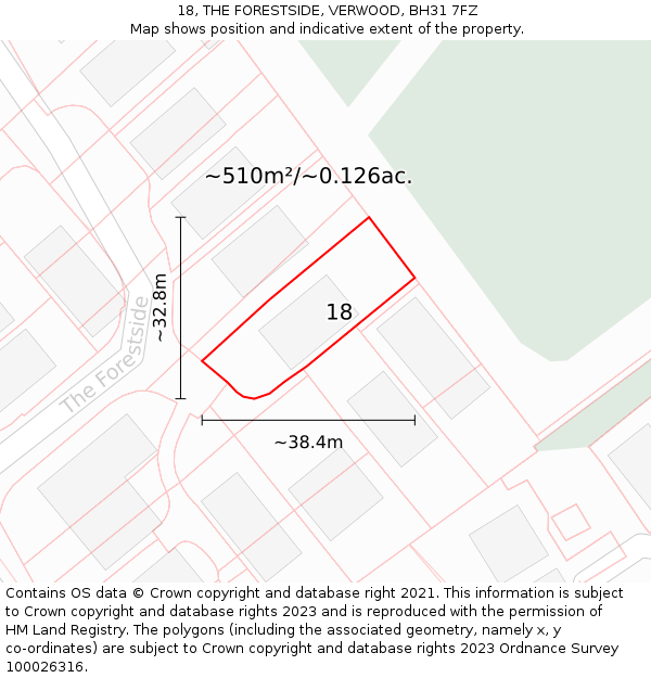 18, THE FORESTSIDE, VERWOOD, BH31 7FZ: Plot and title map