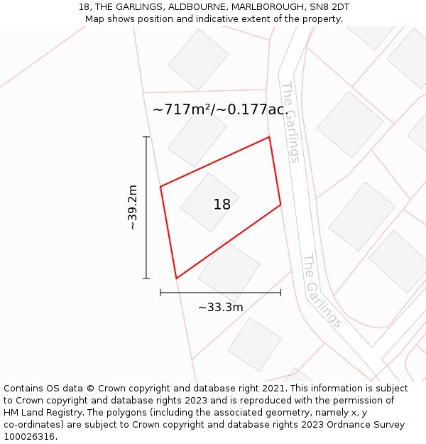 18, THE GARLINGS, ALDBOURNE, MARLBOROUGH, SN8 2DT: Plot and title map