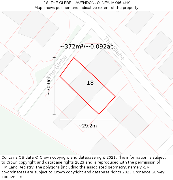 18, THE GLEBE, LAVENDON, OLNEY, MK46 4HY: Plot and title map