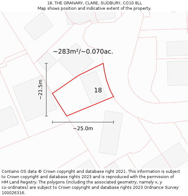 18, THE GRANARY, CLARE, SUDBURY, CO10 8LL: Plot and title map