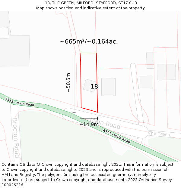 18, THE GREEN, MILFORD, STAFFORD, ST17 0UR: Plot and title map